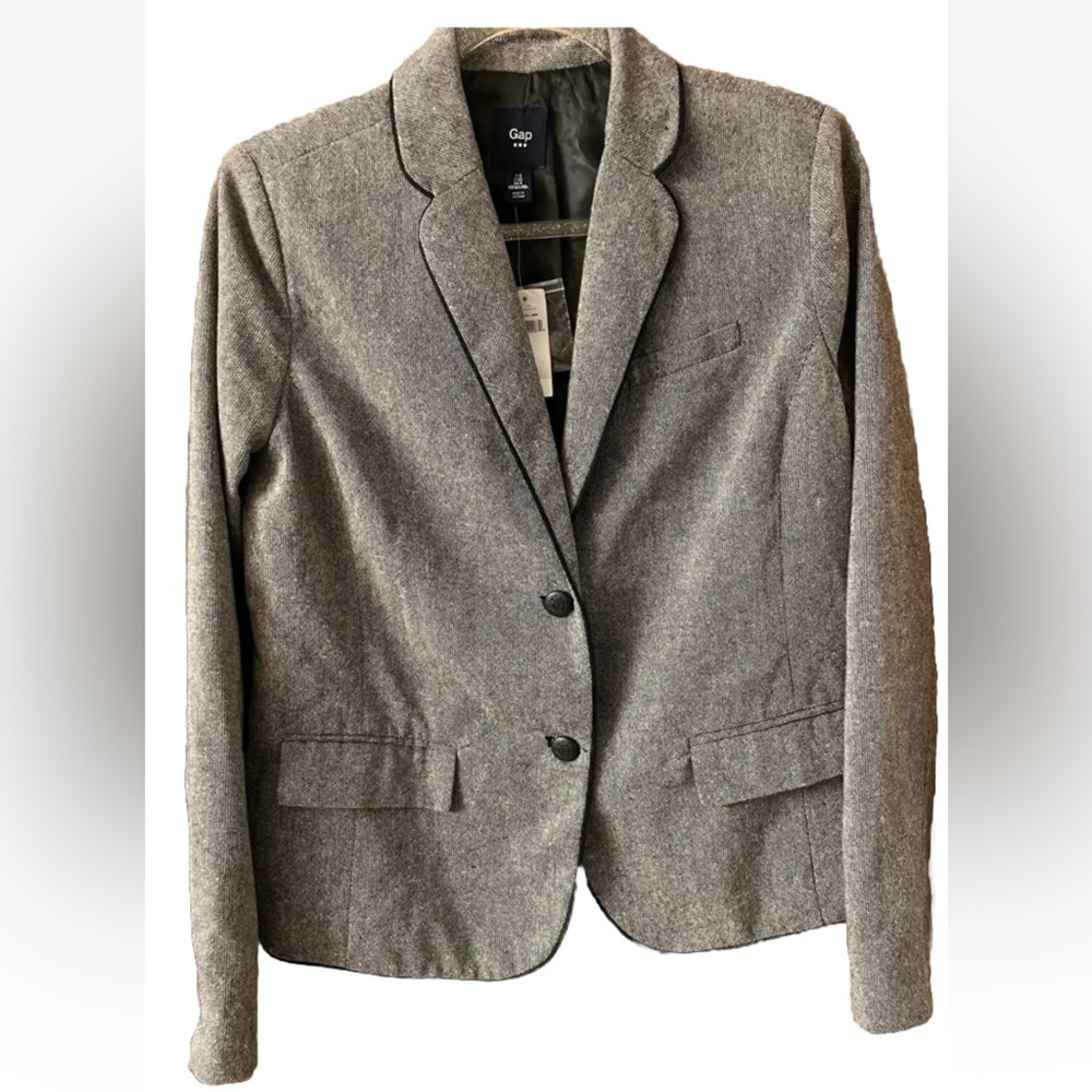 NWT- Gap Academy Wool Blend Blazer Womens 8 Jacket Gray Two Button Tweed NEW!